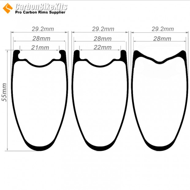 Ultraleicht 420g 700C 55x28mm Carbon Tubeless Felge mit Haken/ohne Haken / Schlauchreifen Rennradfelge
